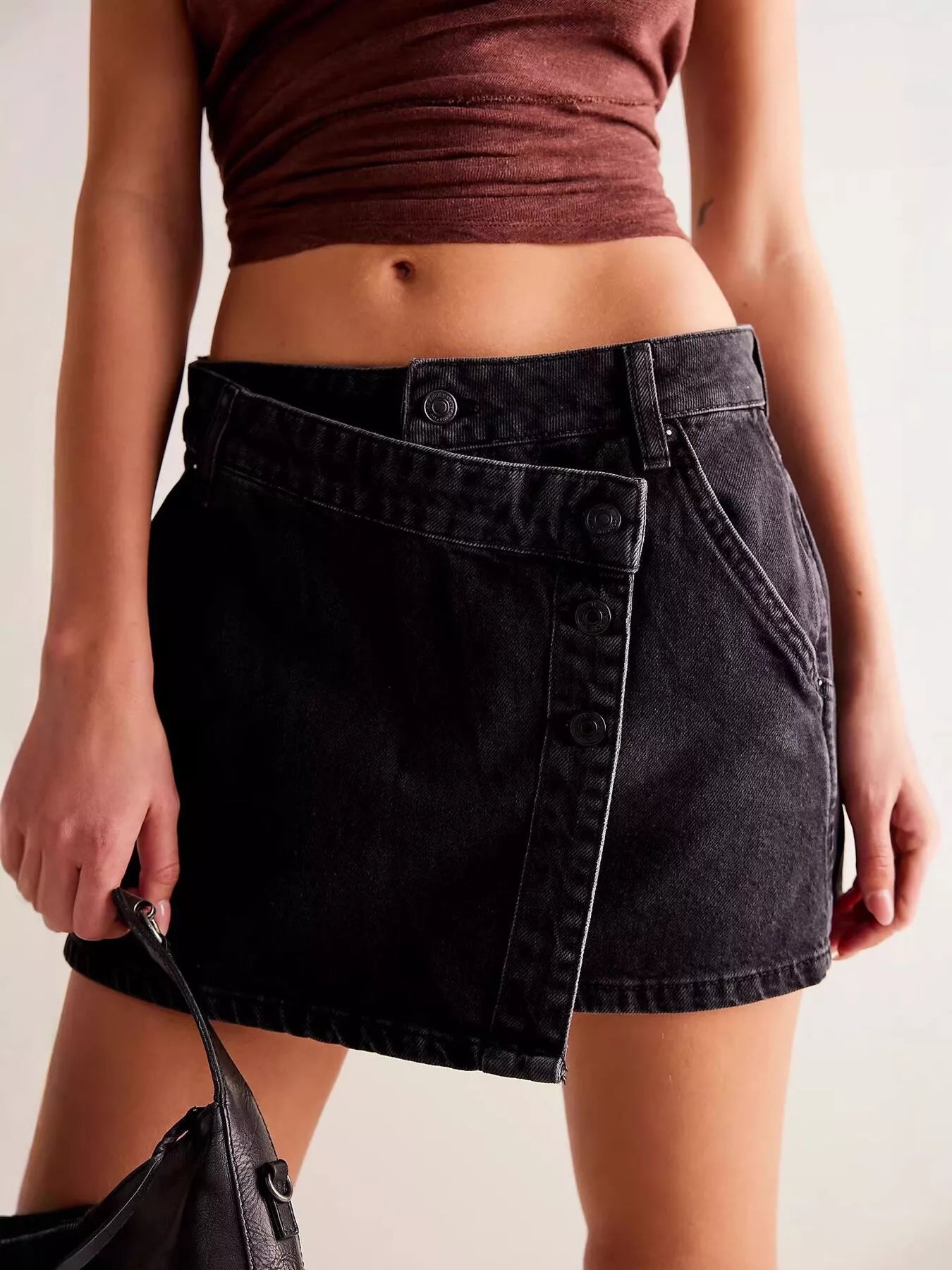 Asymmetrical Button Front Denim Skort