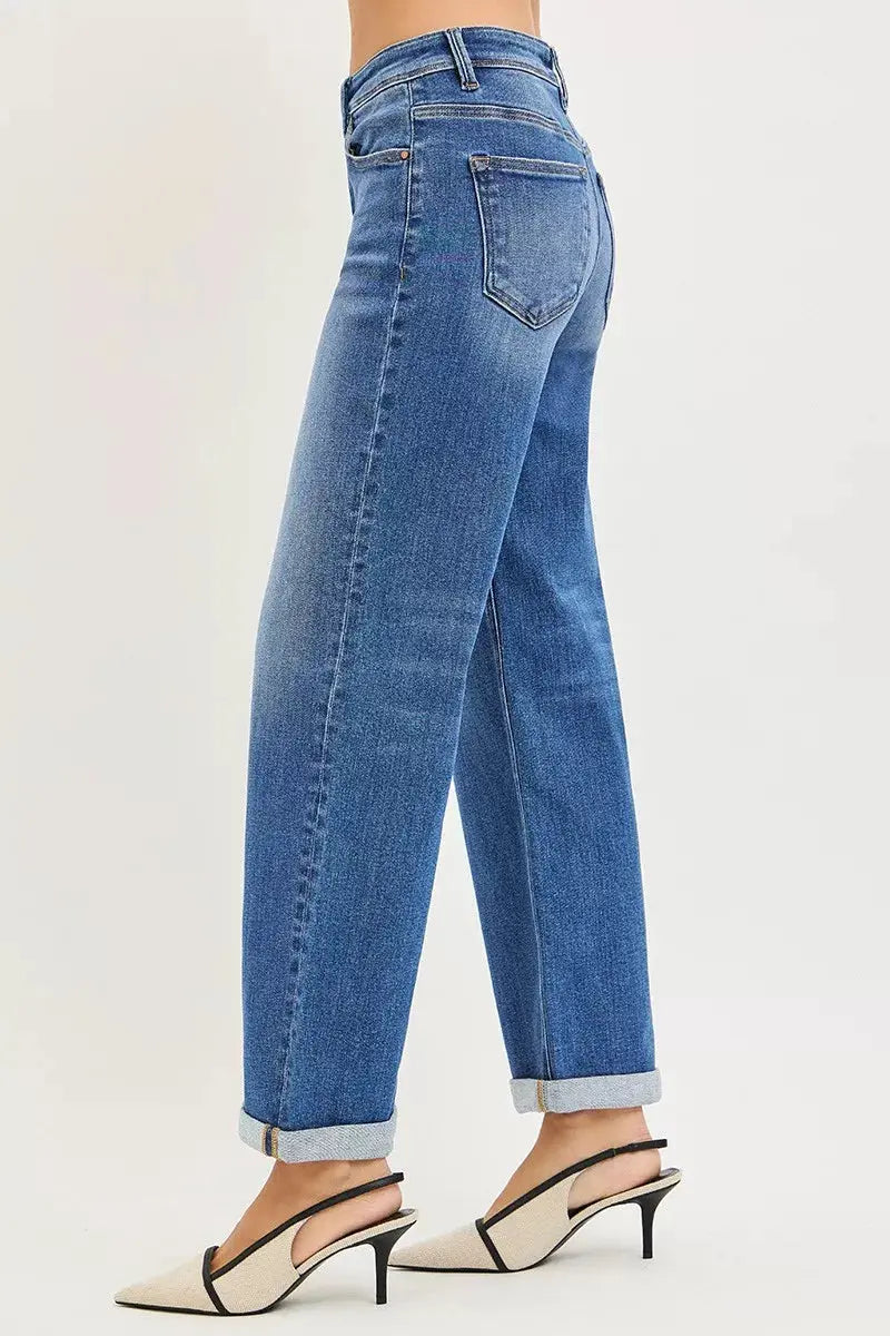 RISEN Jeans - Plus Size High Rise Relaxed Fit Ankle Straight Cuff Jeans