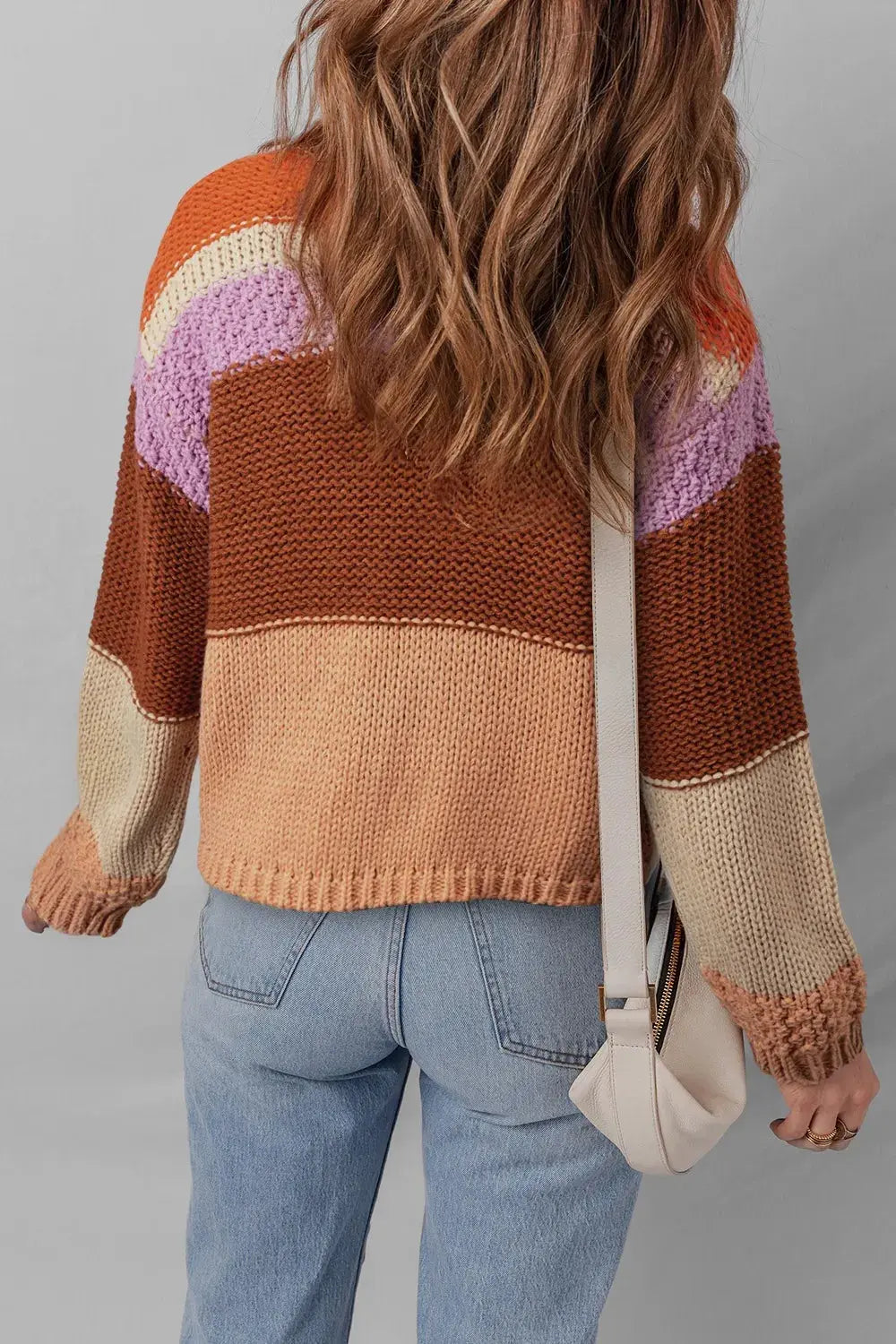 Striped Round Neck Colorblock Sweater