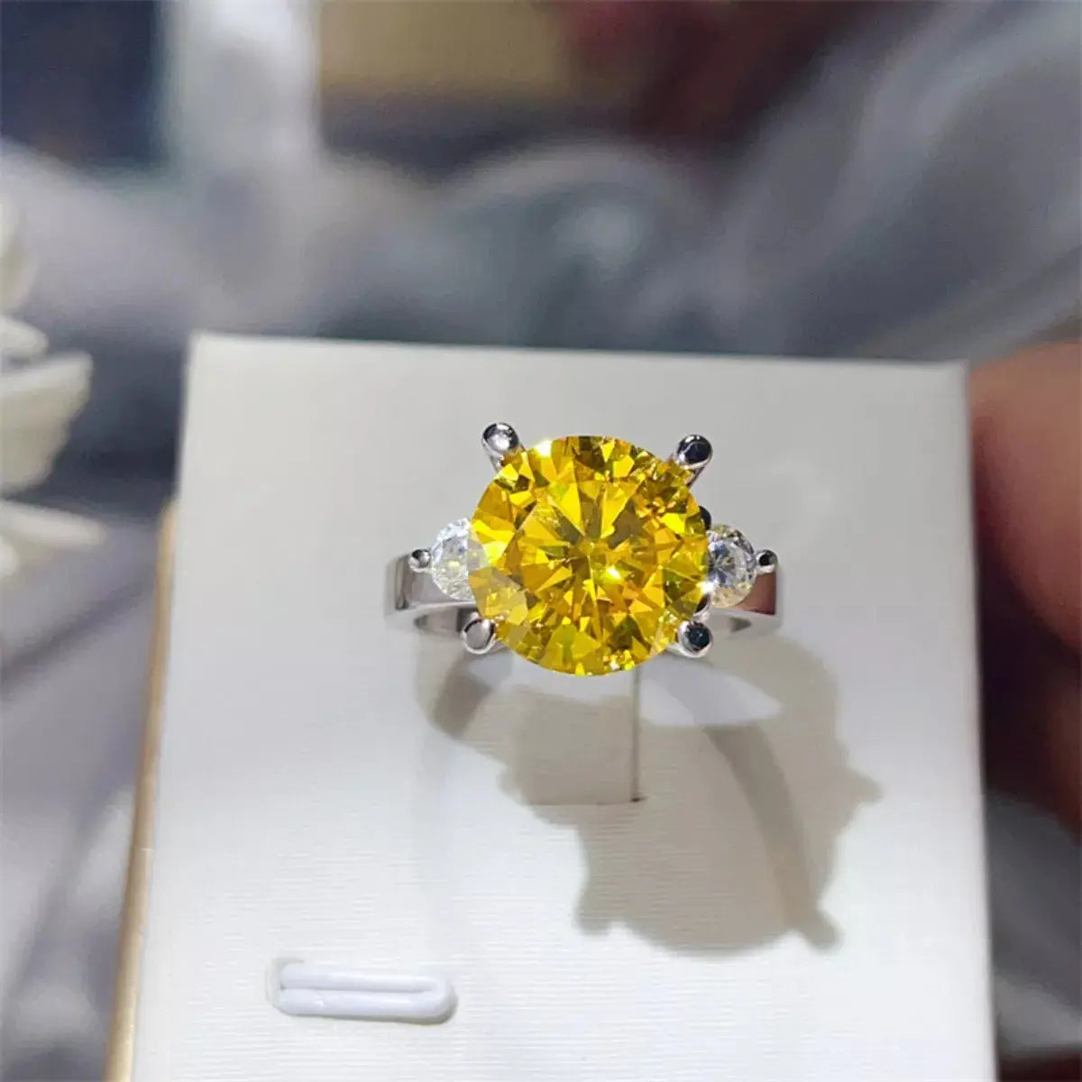 925 Sterling Silver Yellow 5 Carat Moissanite Ring