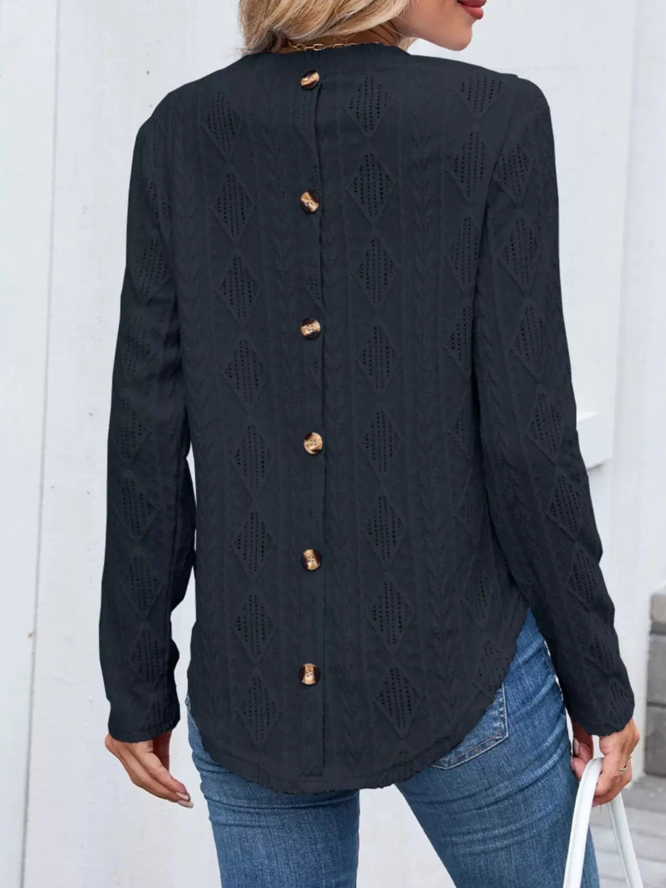 Openwork Textured Long Sleeve Top