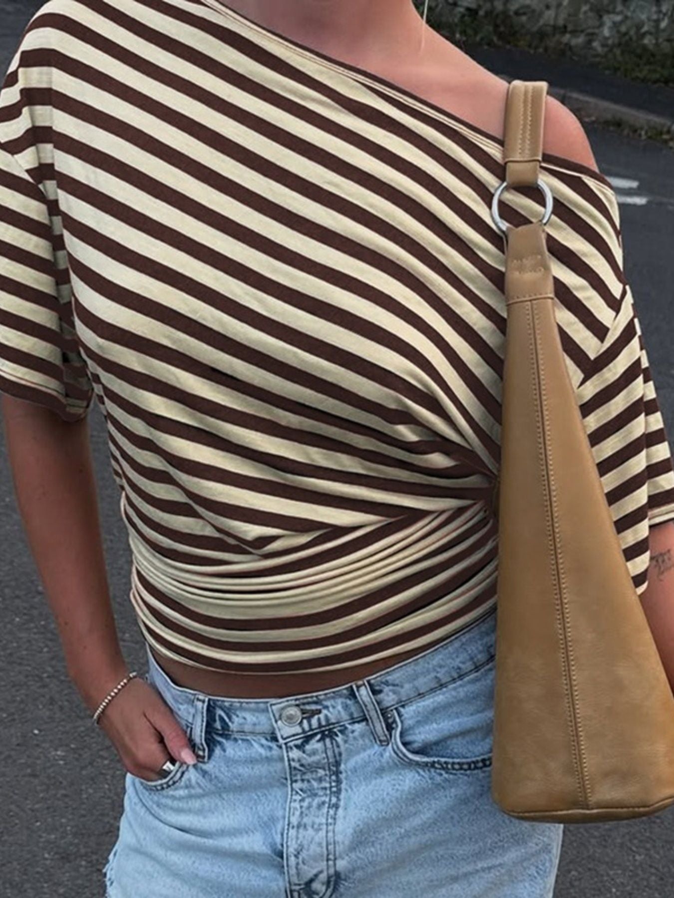 Striped One Shoulder T Shirt
