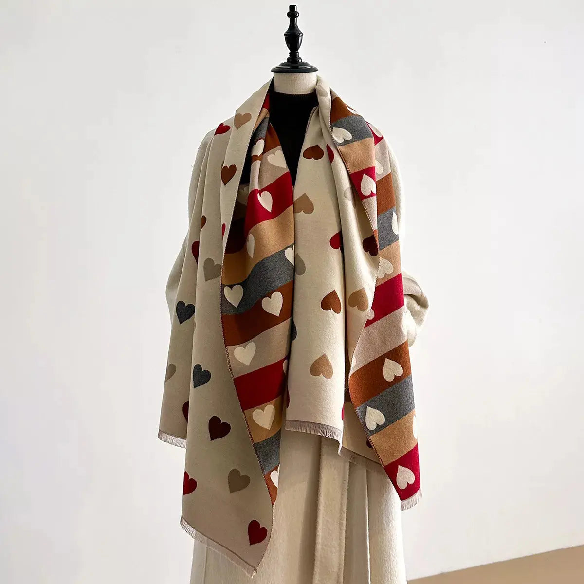 Heart Pattern Fringe Winter Womens Scarf