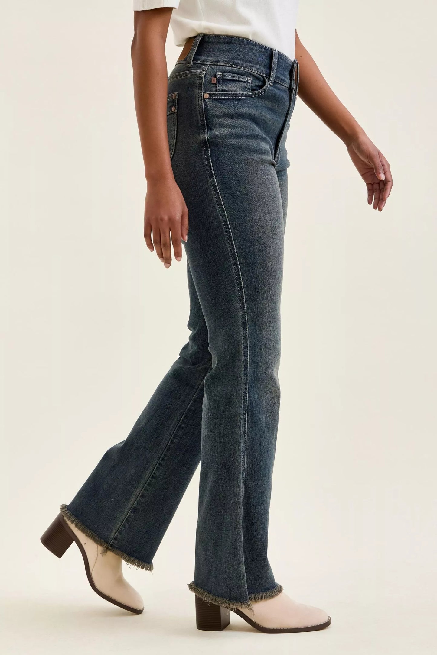Judy Blue Double Button High Waist Frayed Hem Jeans