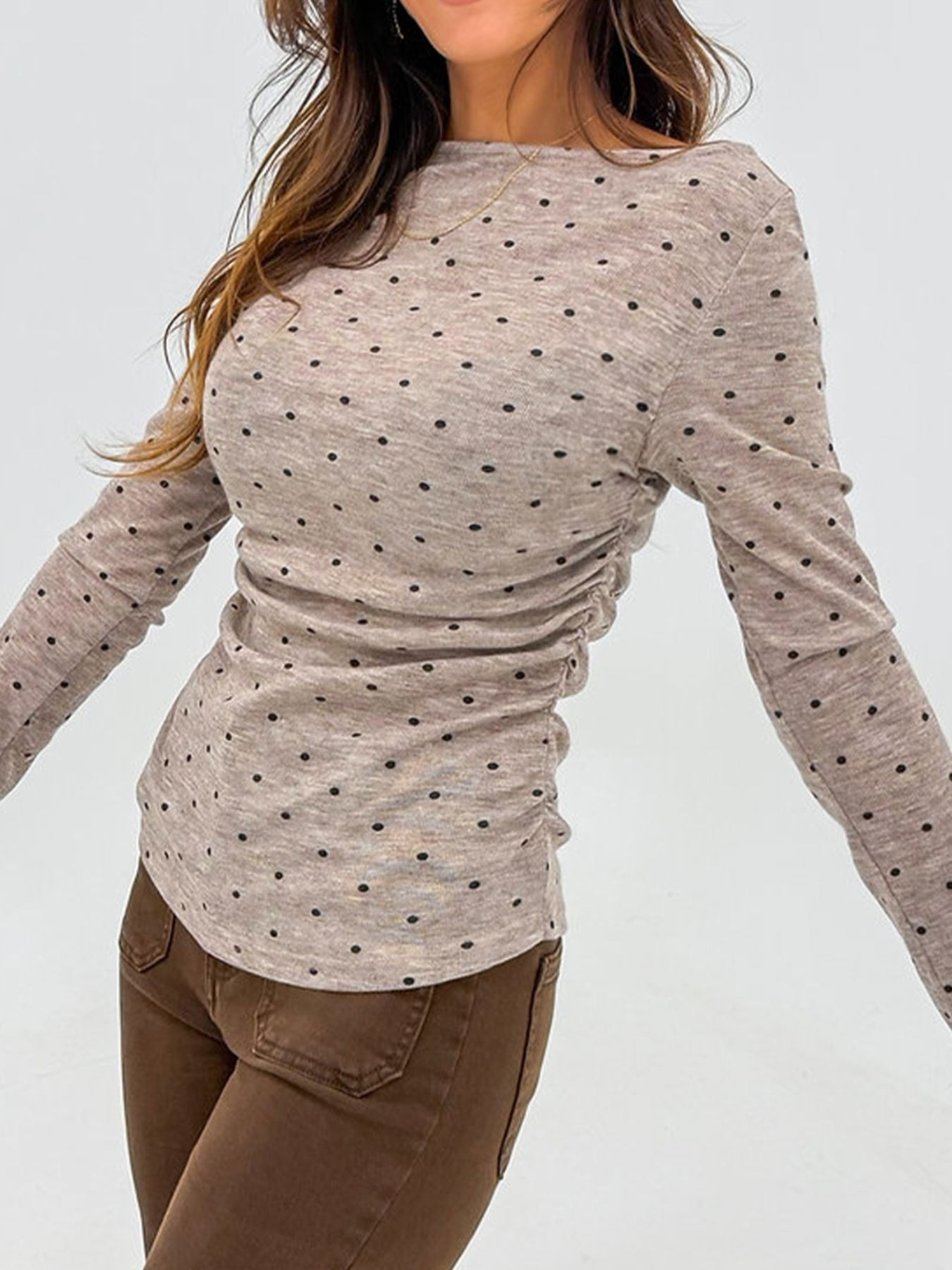 Polka Dot Boat Neck Knit Long Sleeve Shirt