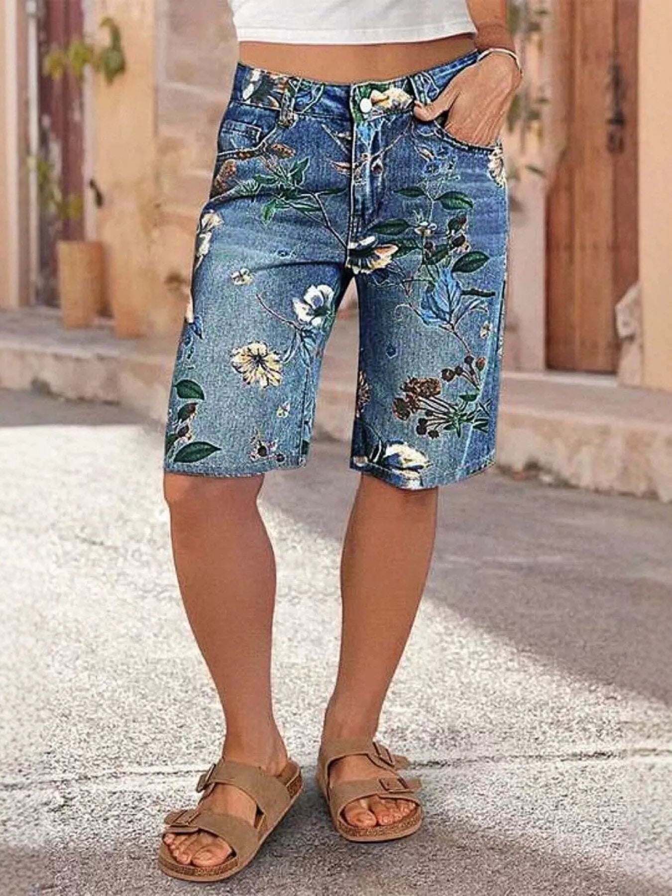 Floral Denim Shorts