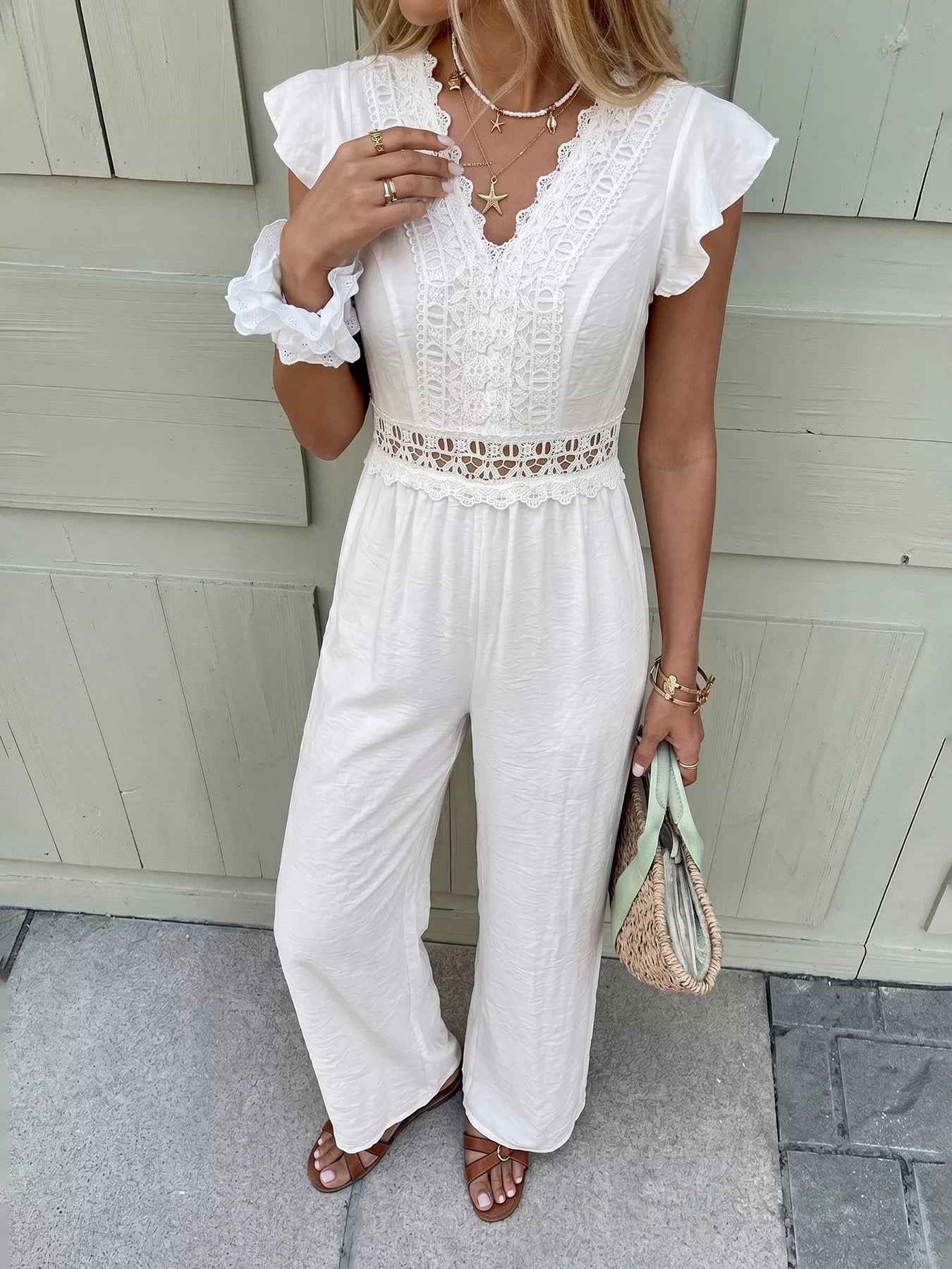 Lace Trim Wide Leg Jumpsuit