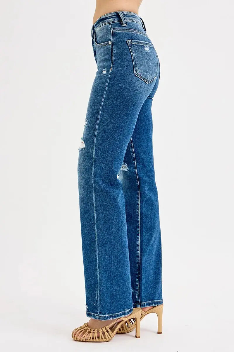 RISEN Jeans - Plus Size Tummy Control High Rise Straight Distressed Jeans
