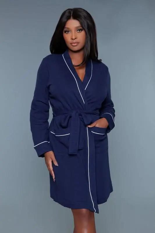 BE WICKED Waffle Robe Dress Black Knit