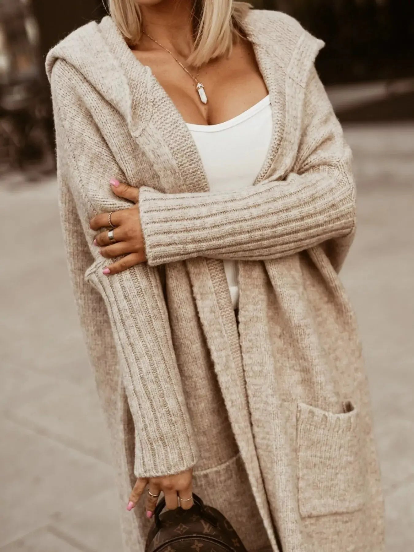 Full Size Hooded Knit Open Front Cardigan