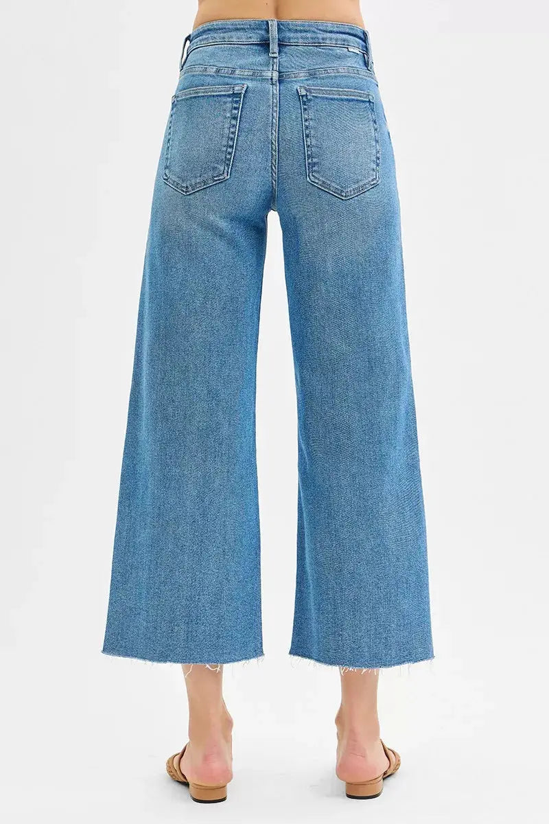 RISEN Jeans - Tummy Control Mid Rise Crop Wide Front Slit Jeans
