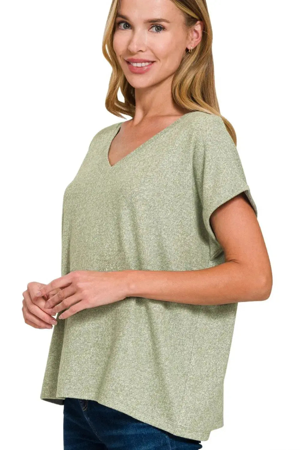 Women's V-Neck Tee - Soft Hacci Knit - Casual Everyday Top