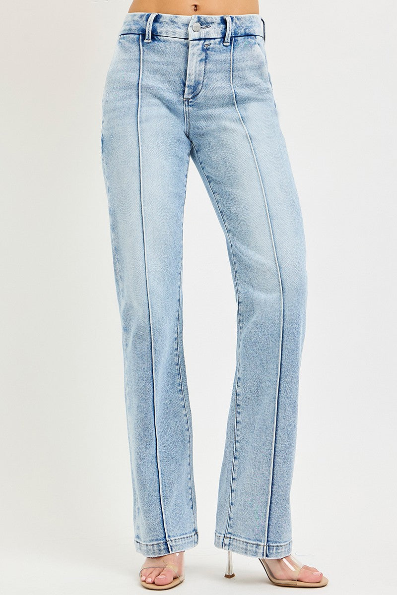 RISEN Tummy Control High Rise Straight Pintuck Jeans