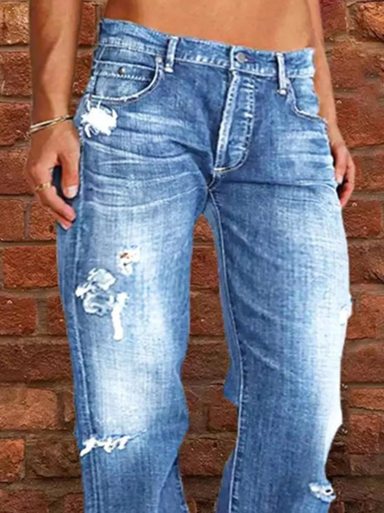 Full Size Distressed Raw Hem Jeans