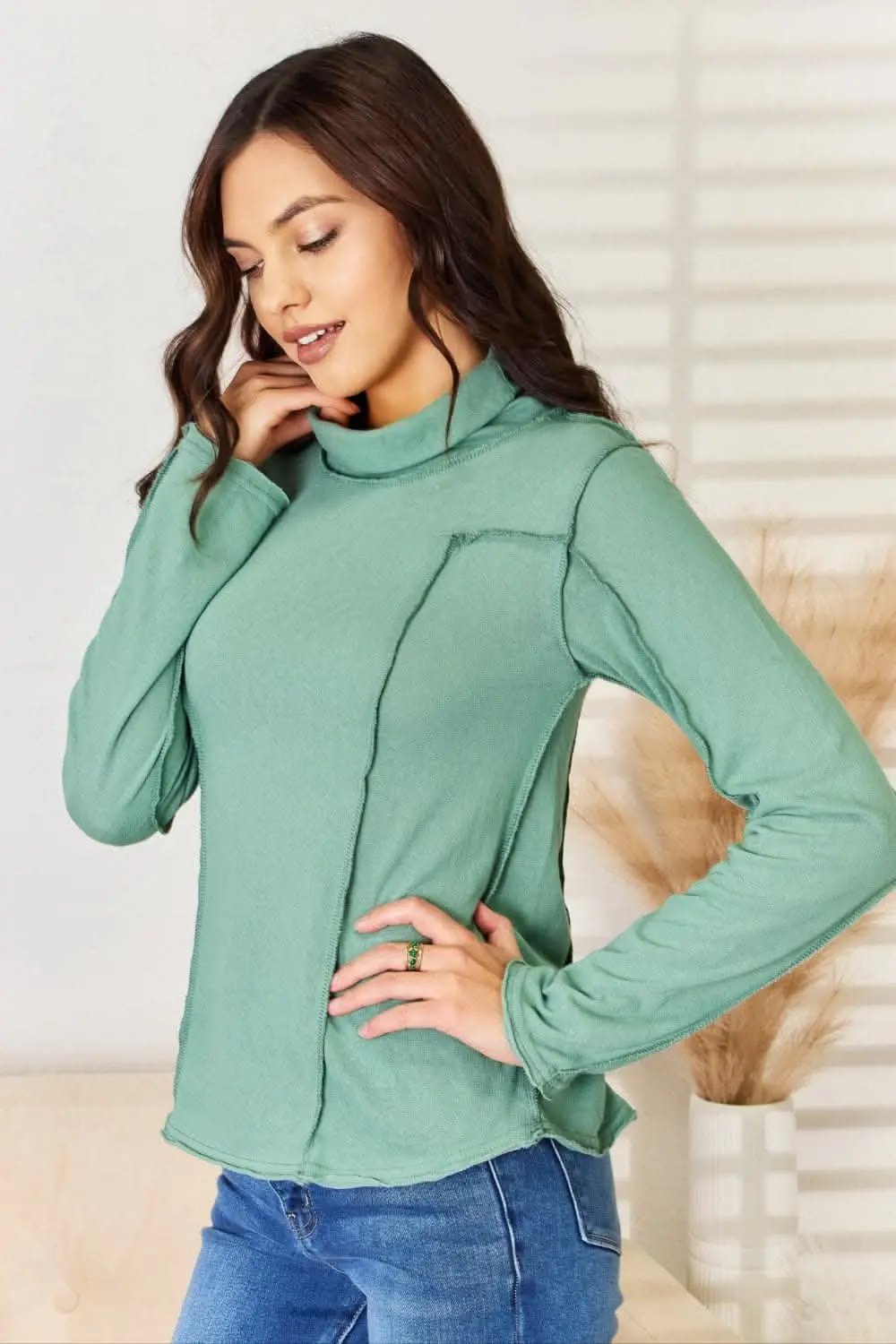 Sweaters Trendsi Exposed Seam Top Women's Casual Knit Long Sleeve USA Shipped