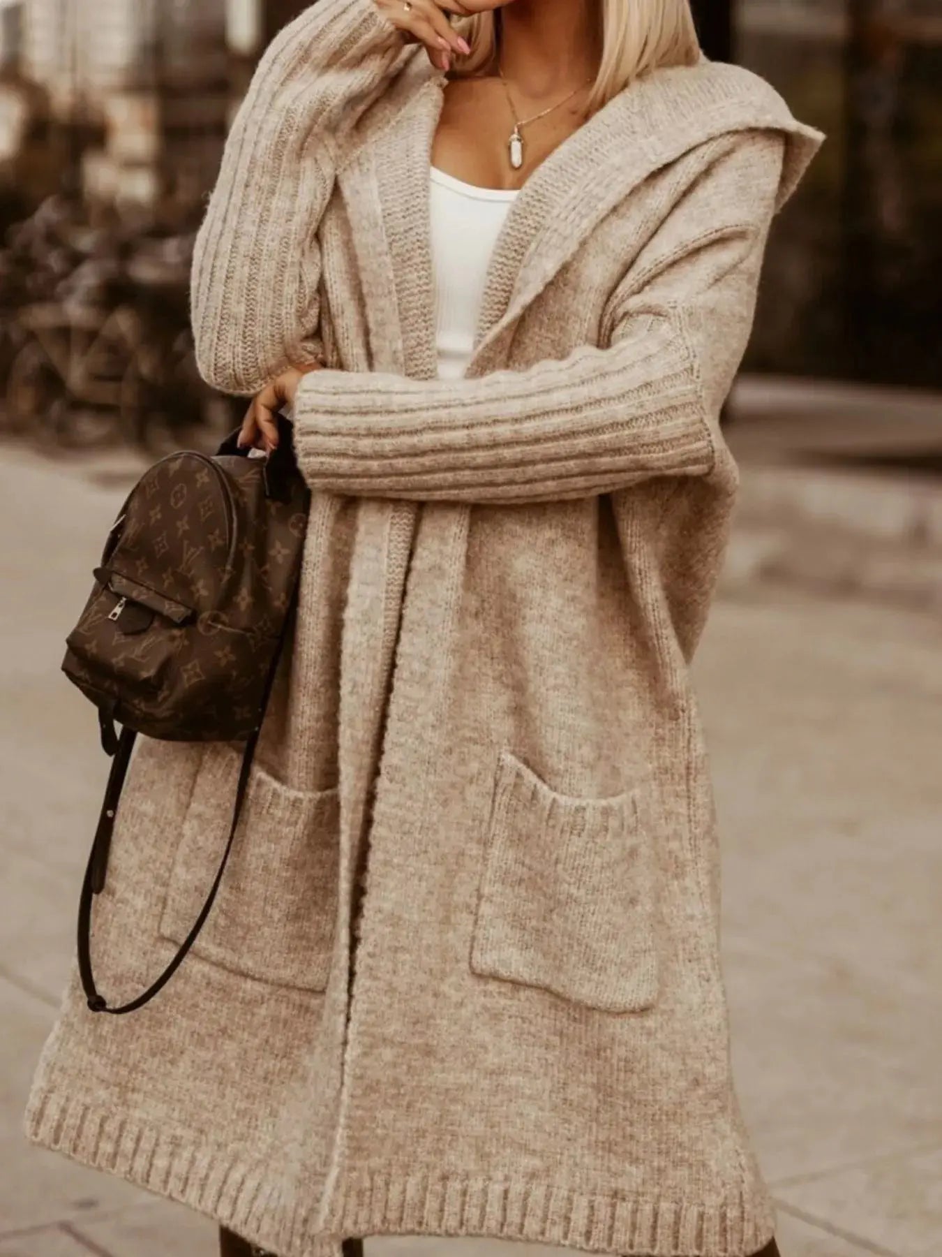 Full Size Hooded Knit Open Front Cardigan