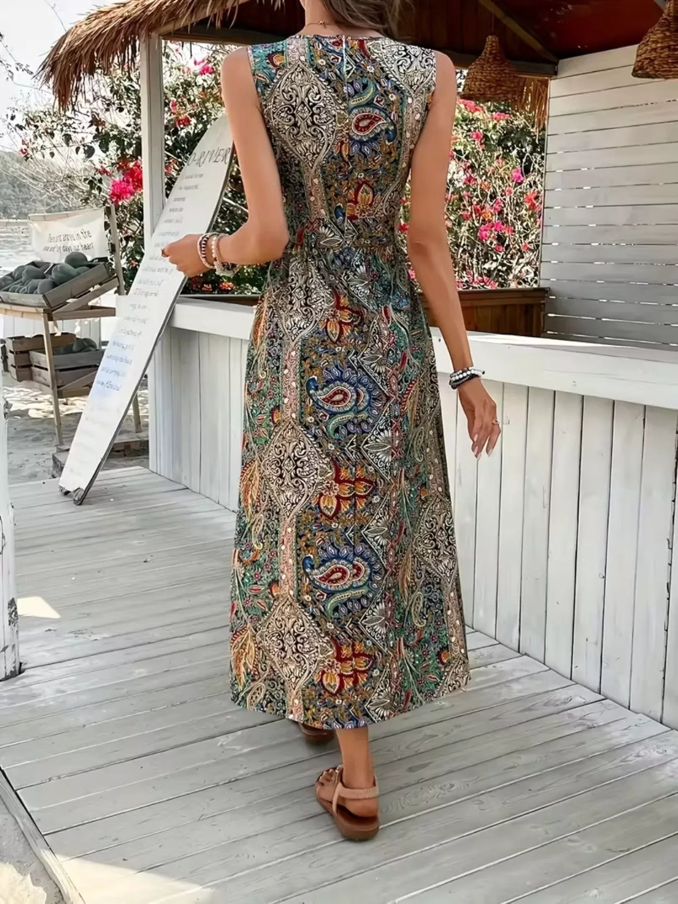 Paisley Print Sleeveless Romper with Long Top