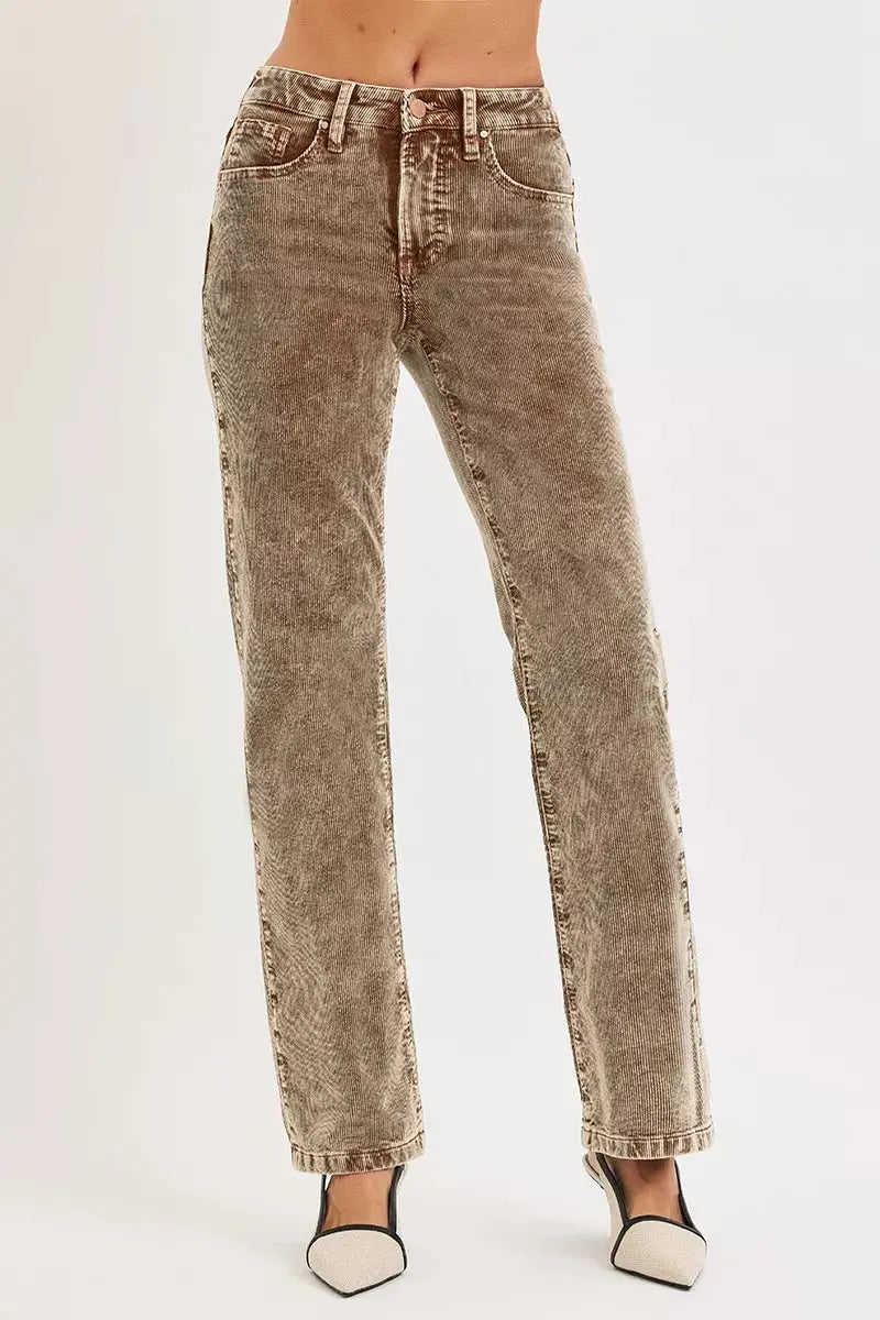 Tummy Control Mid Rise Straight Leg RISEN Corduroy Pants