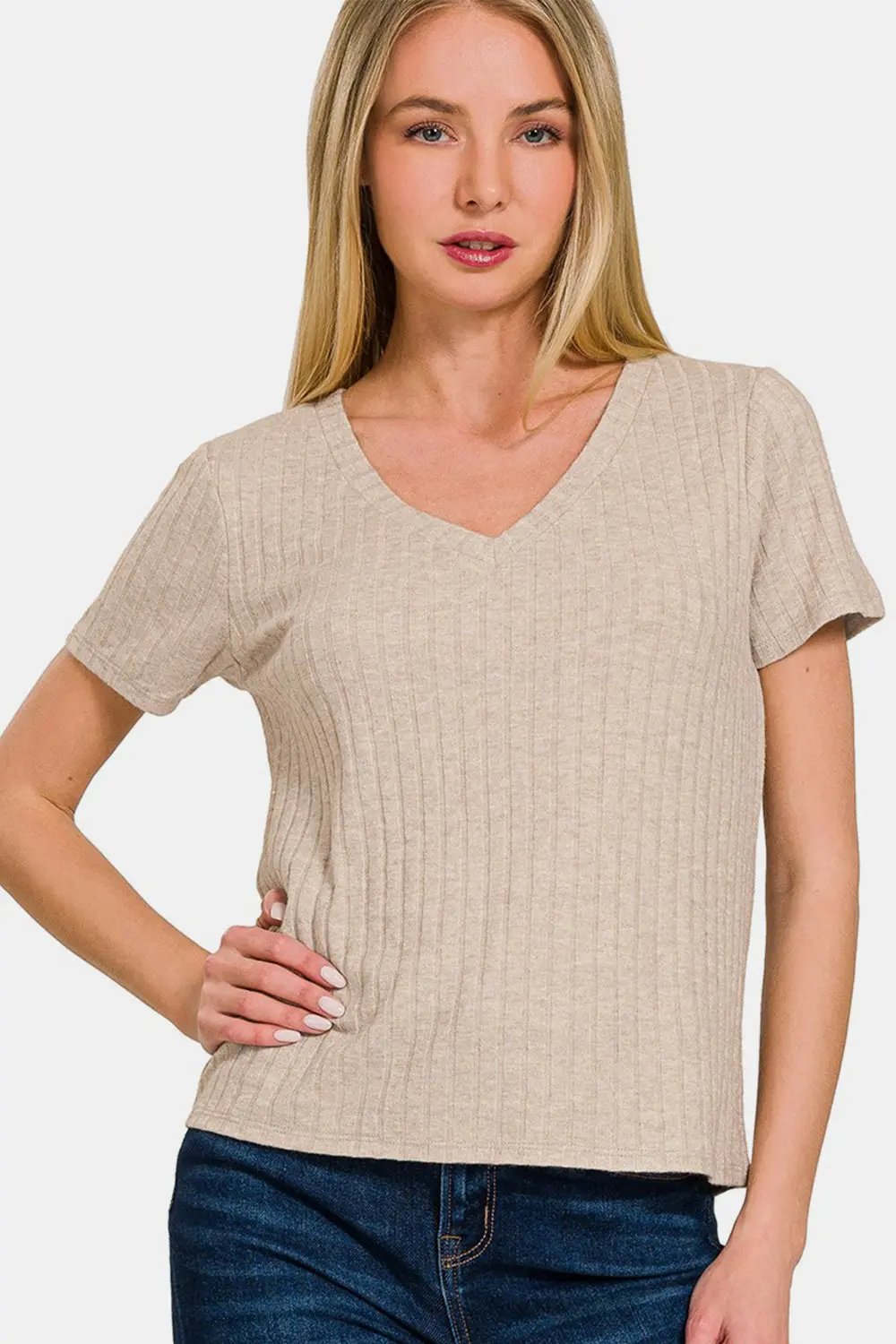 T-Shirts Trendsi Ribbed Tee Women's Casual Wear Short Sleeve T-Shirt Soft & Comfy