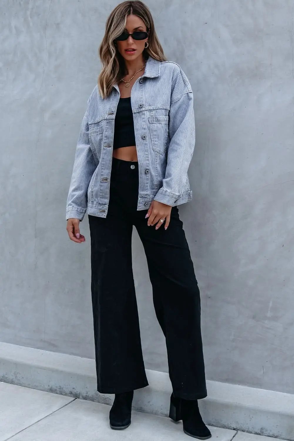 Shirts Love Salve Sky Blue Denim Jacket Women's Casual Oversized Pocketed Vintage