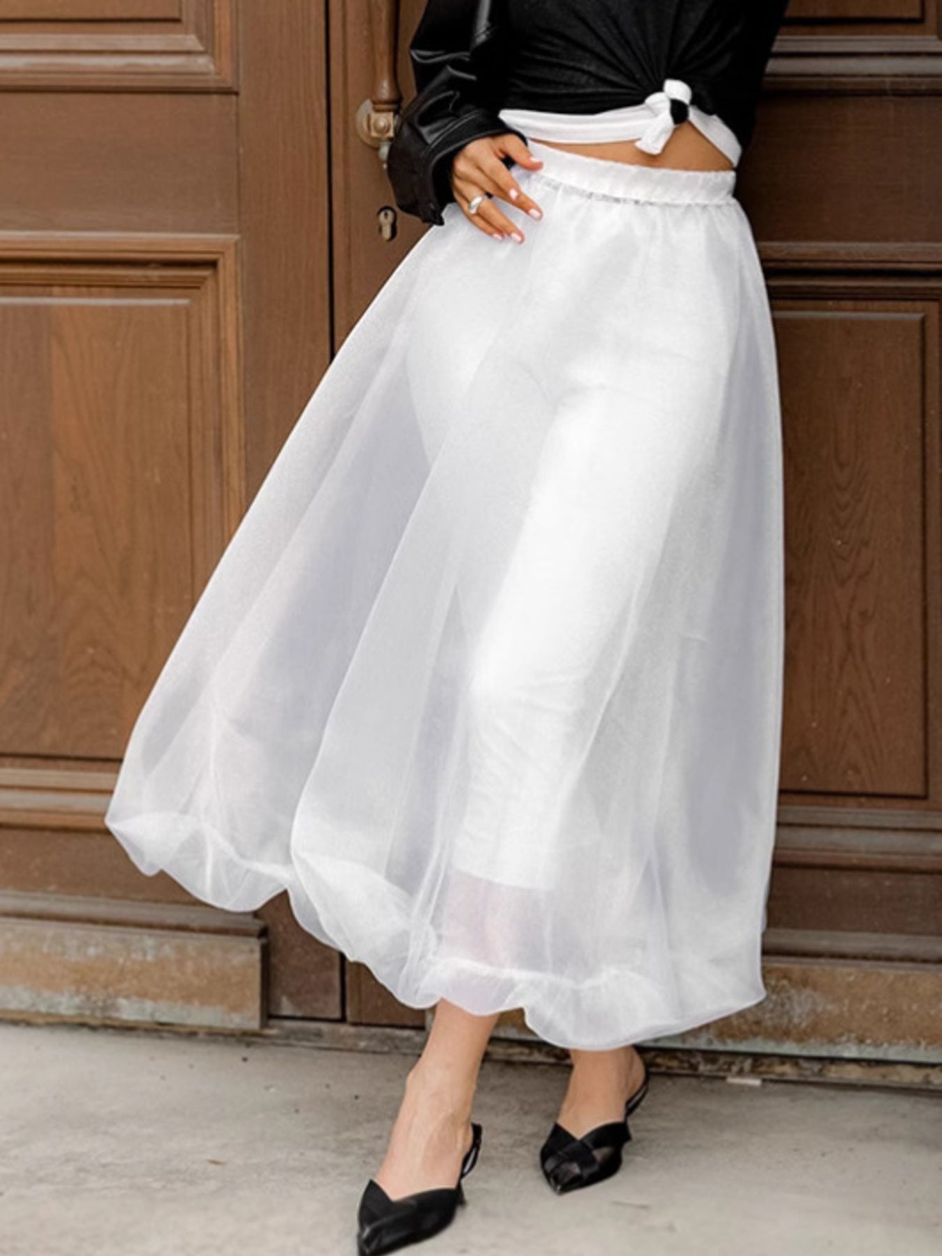 Sheer Flowy Elastic Waist Midi Skirt