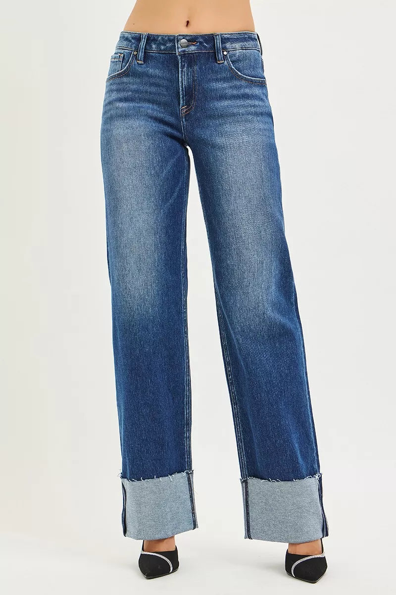 RISEN Jeans - Mid Rise Wide Straight Jeans With Wide Cuff
