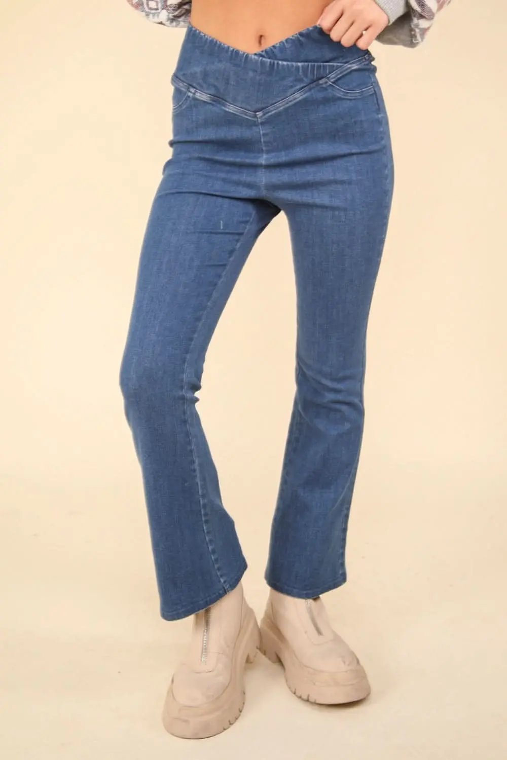 Women's Washed Denim Leggings | Trendsi Crossover Fit