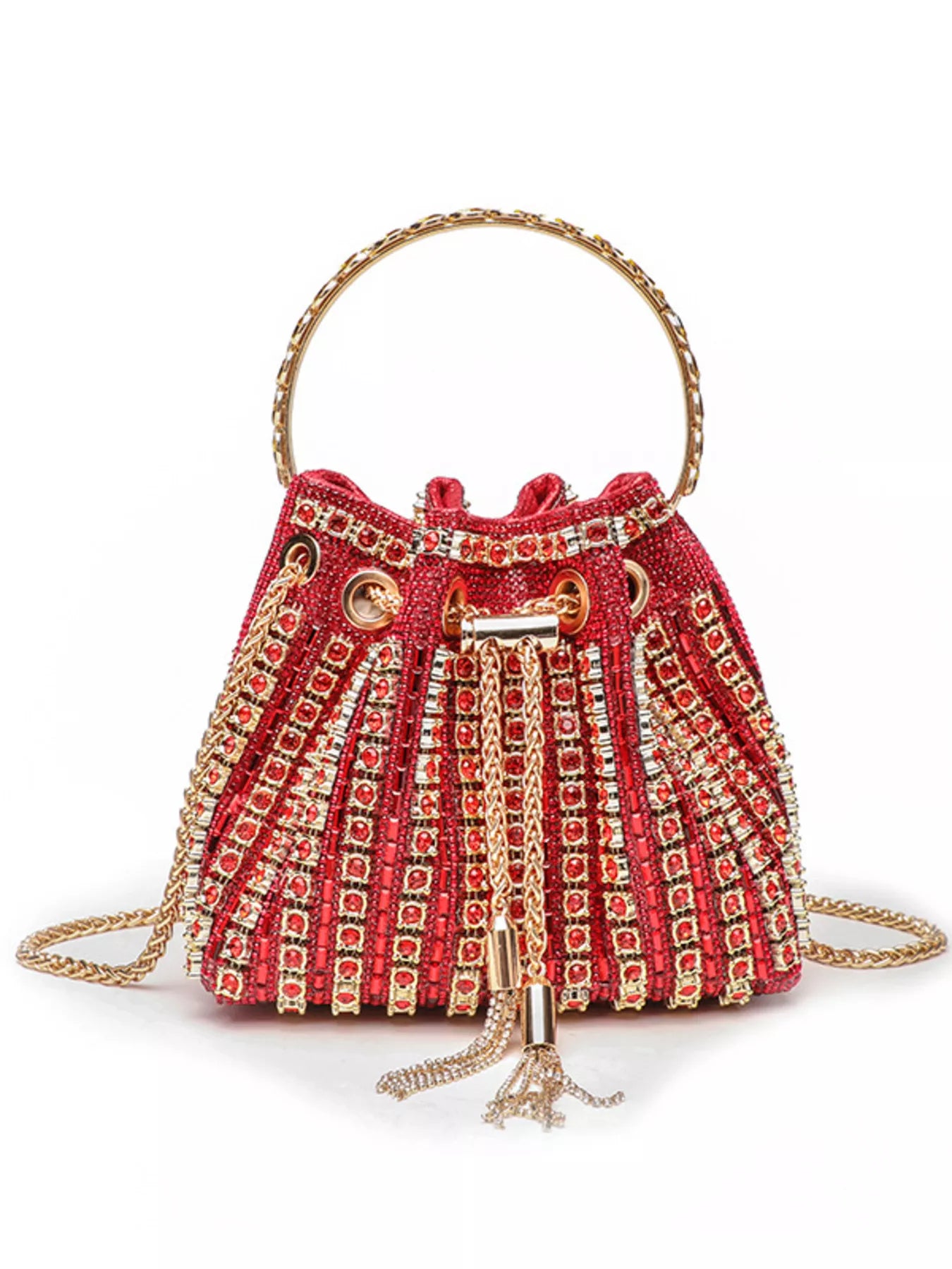 Bucket Style Rhinestone Crossbody Bag