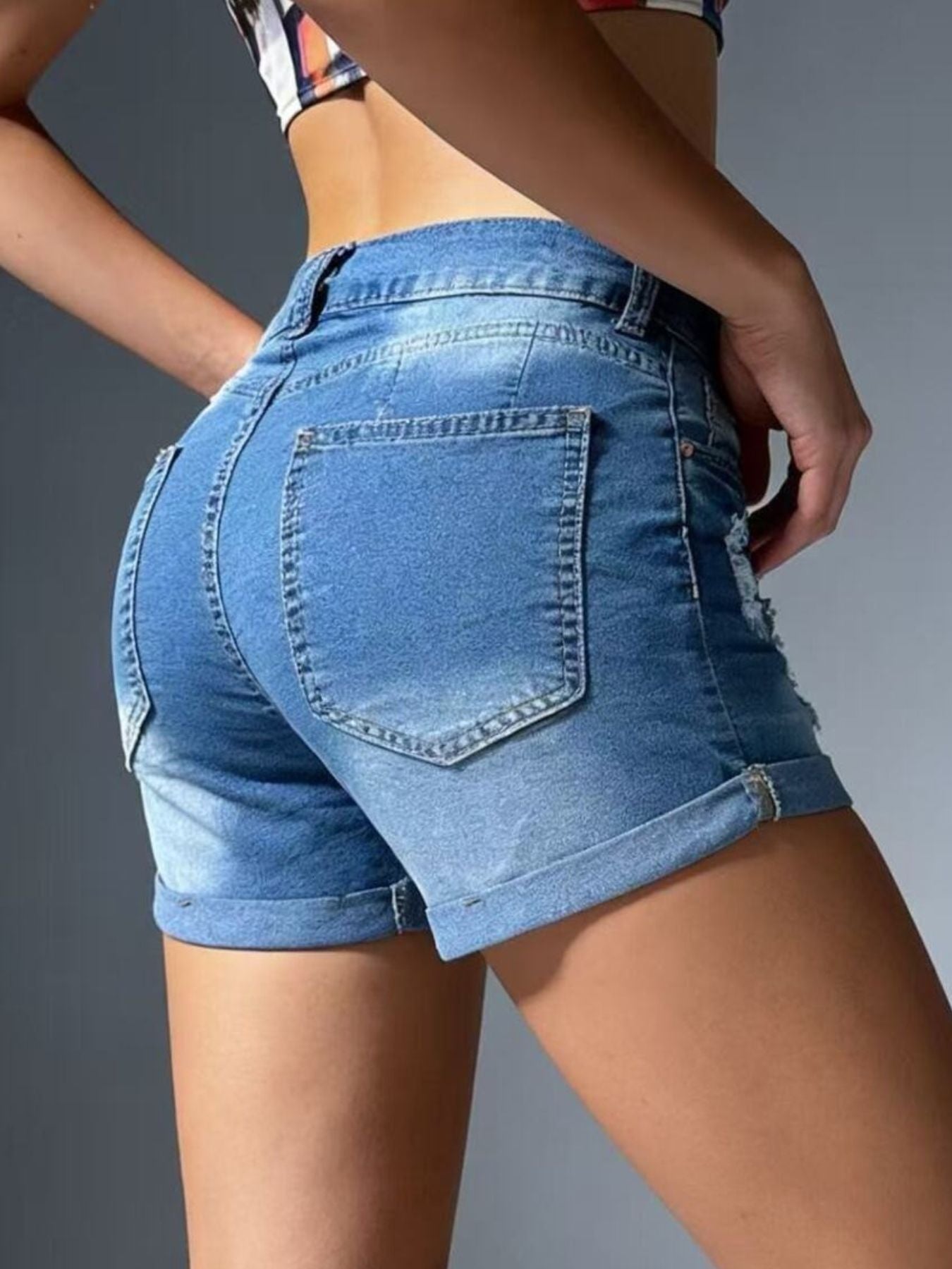 Washed Distressed Denim Shorts