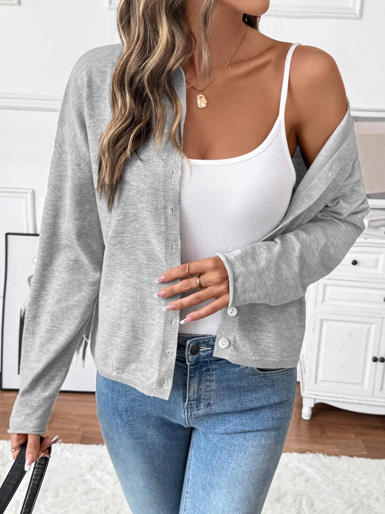 Button Front Long Sleeve Cardigan