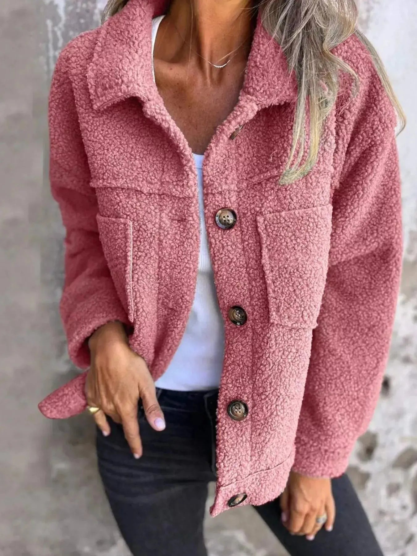 Plus Size Single-Breasted Sherpa Shacket