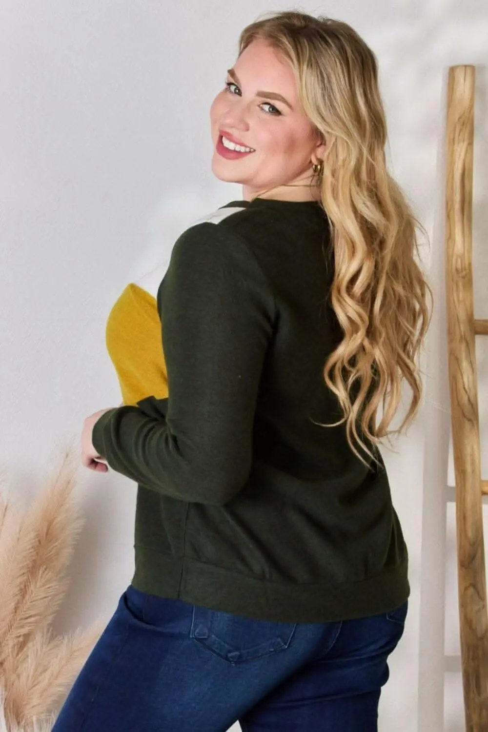 Plus Size Colorblock Blouse Olive | Trendsi Versatile