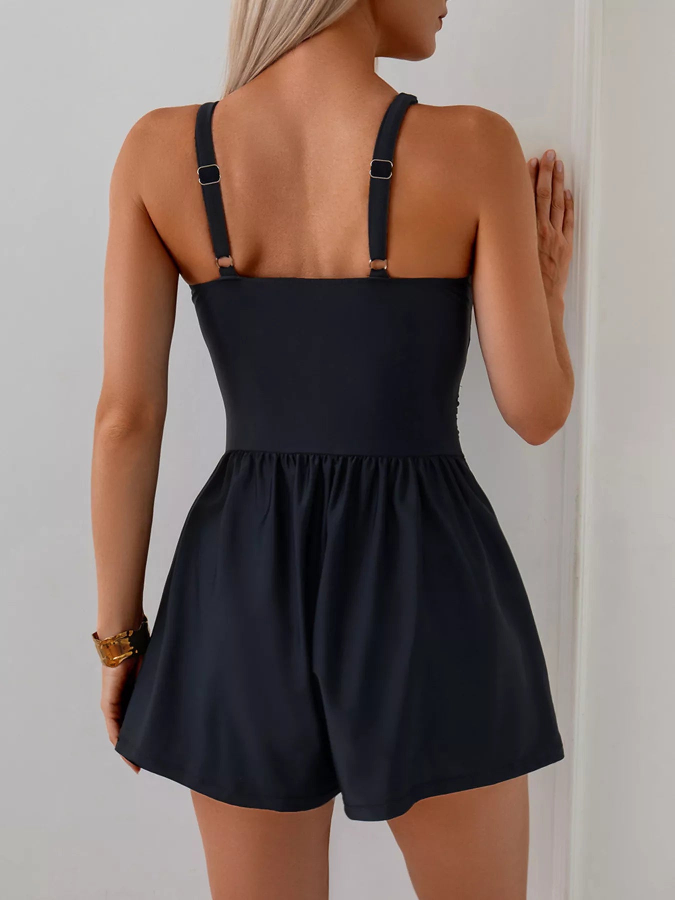 V Neck Spaghetti Strap One Piece Swimsuit