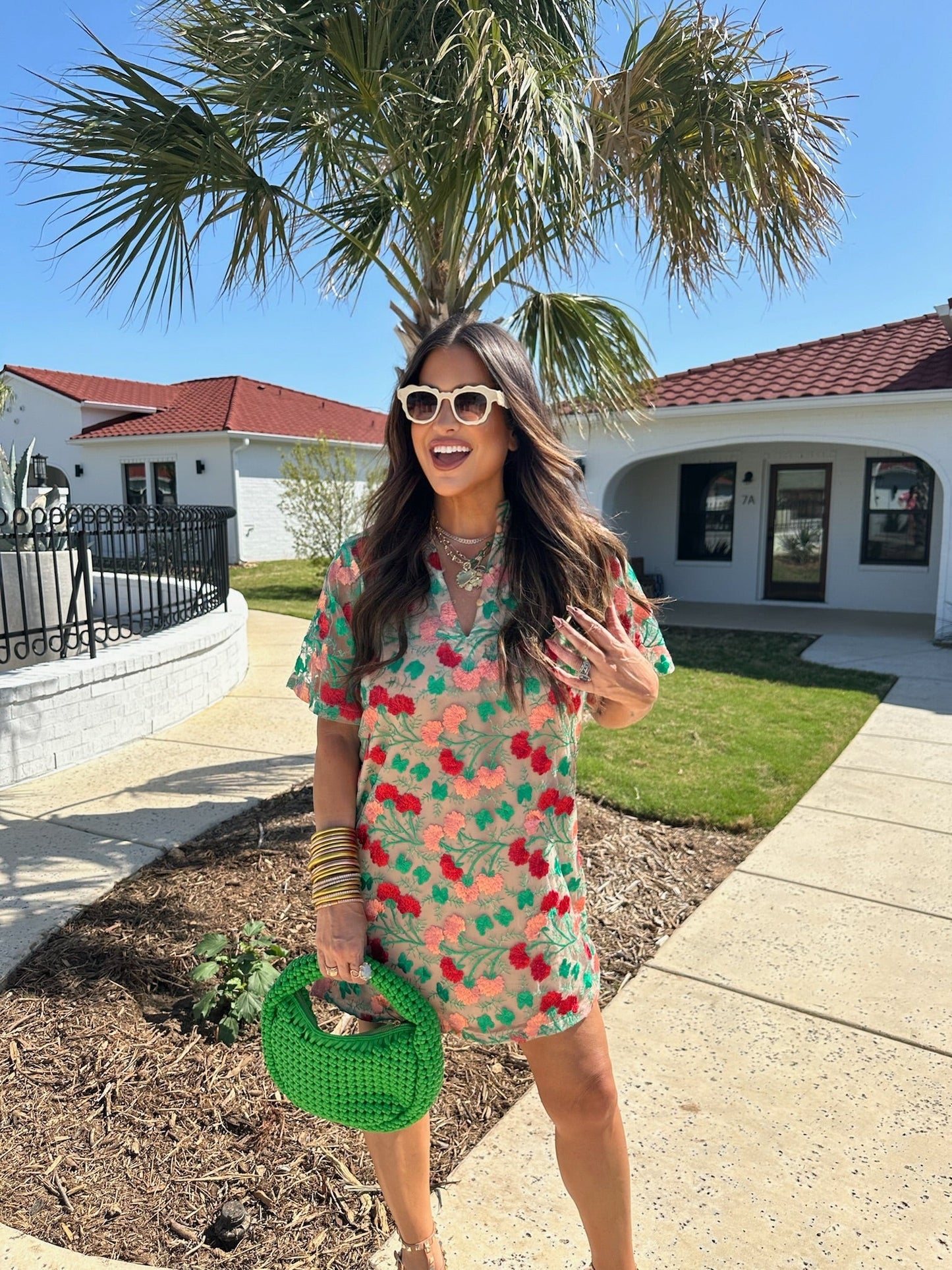 Lulu Short Sleeve Mini Caftan- Precious Coral