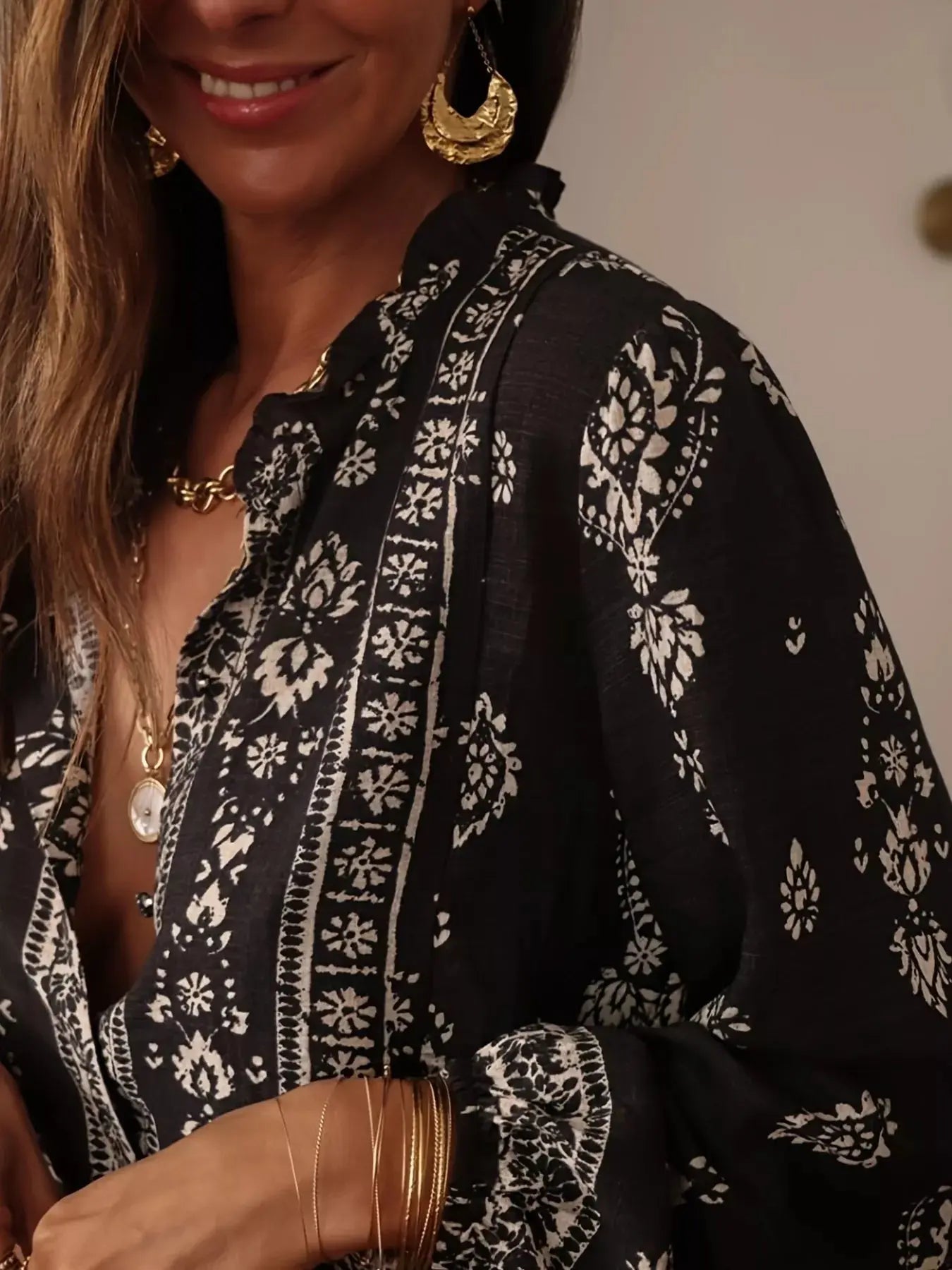 Printed Long Sleeve Boho Blouse