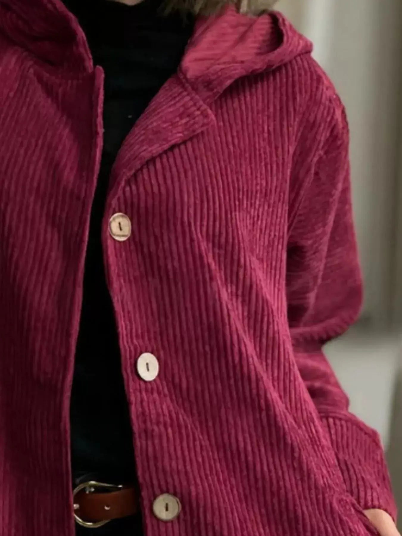 Full Size Corduroy Hooded Button Up Jacket