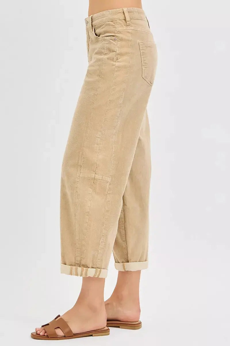 High Rise Crop Barrel Cordurory Pants by RISEN Jeans