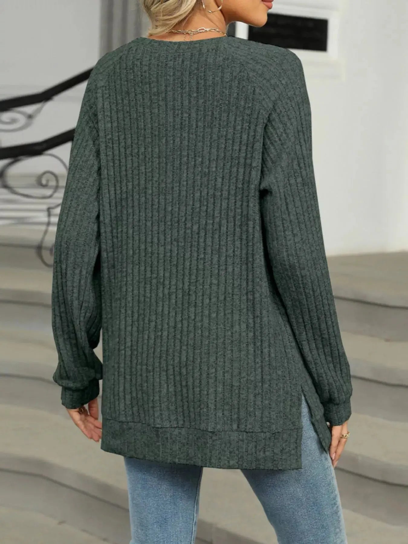 Cozy Chic Ribbed Button Detail Long Sleeve Tunic
