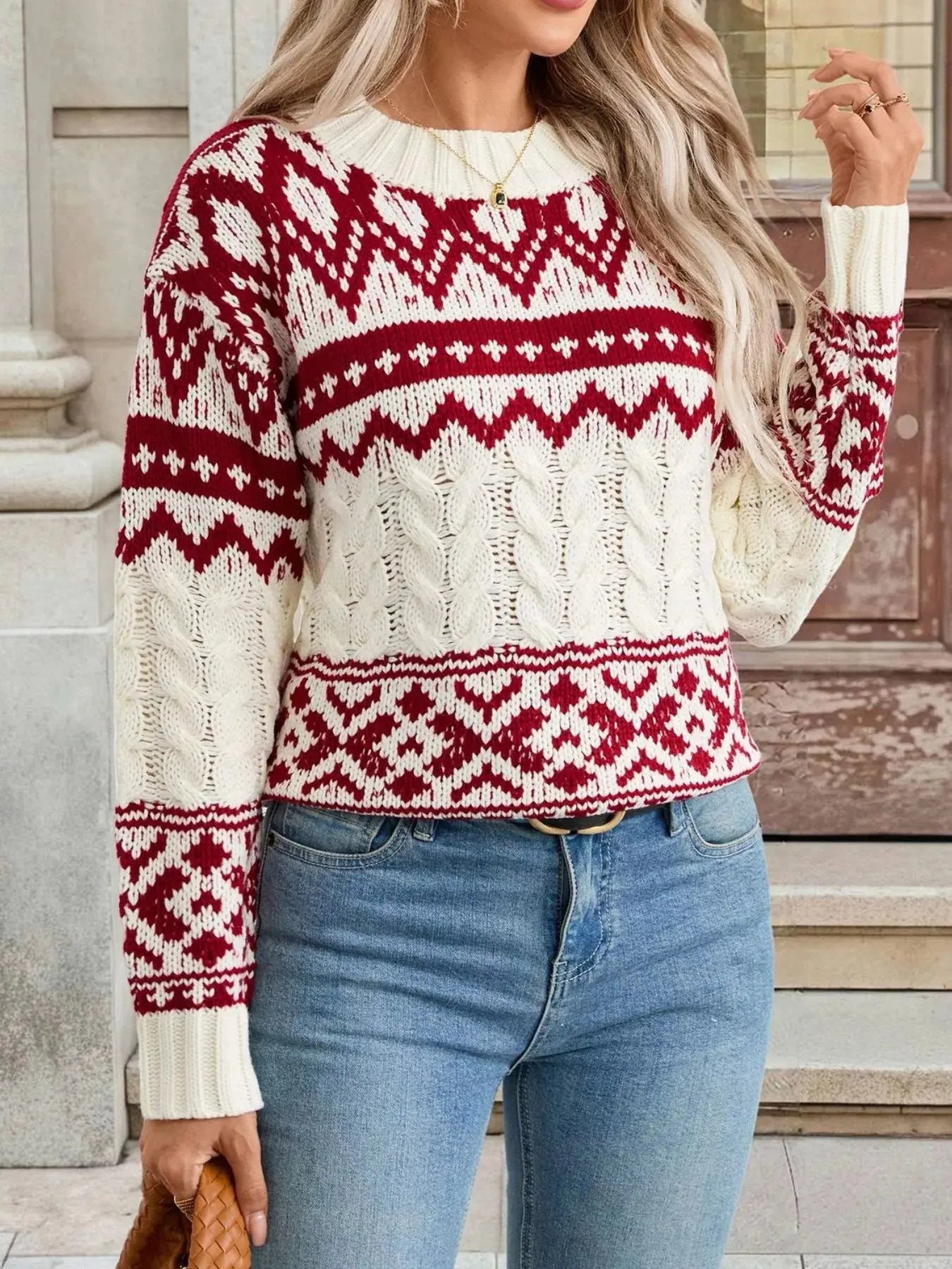 Long Sleeve Cable Knit Christmas Sweater