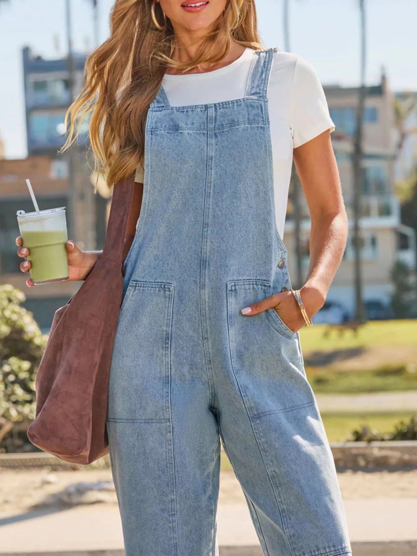 Washed Wide Leg Denim Overalls