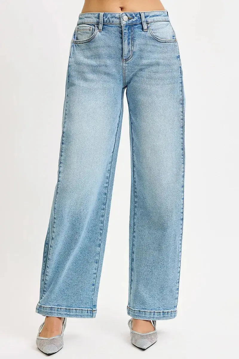 RISEN Jeans - Mid Rise Wide Barrel Transferable Leg Snap Jeans