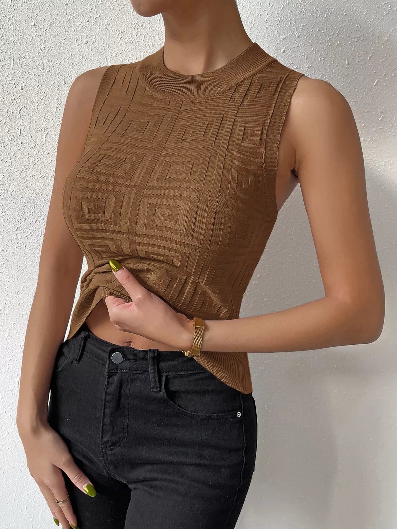 Geometric Pattern Womens Knit Tank Top
