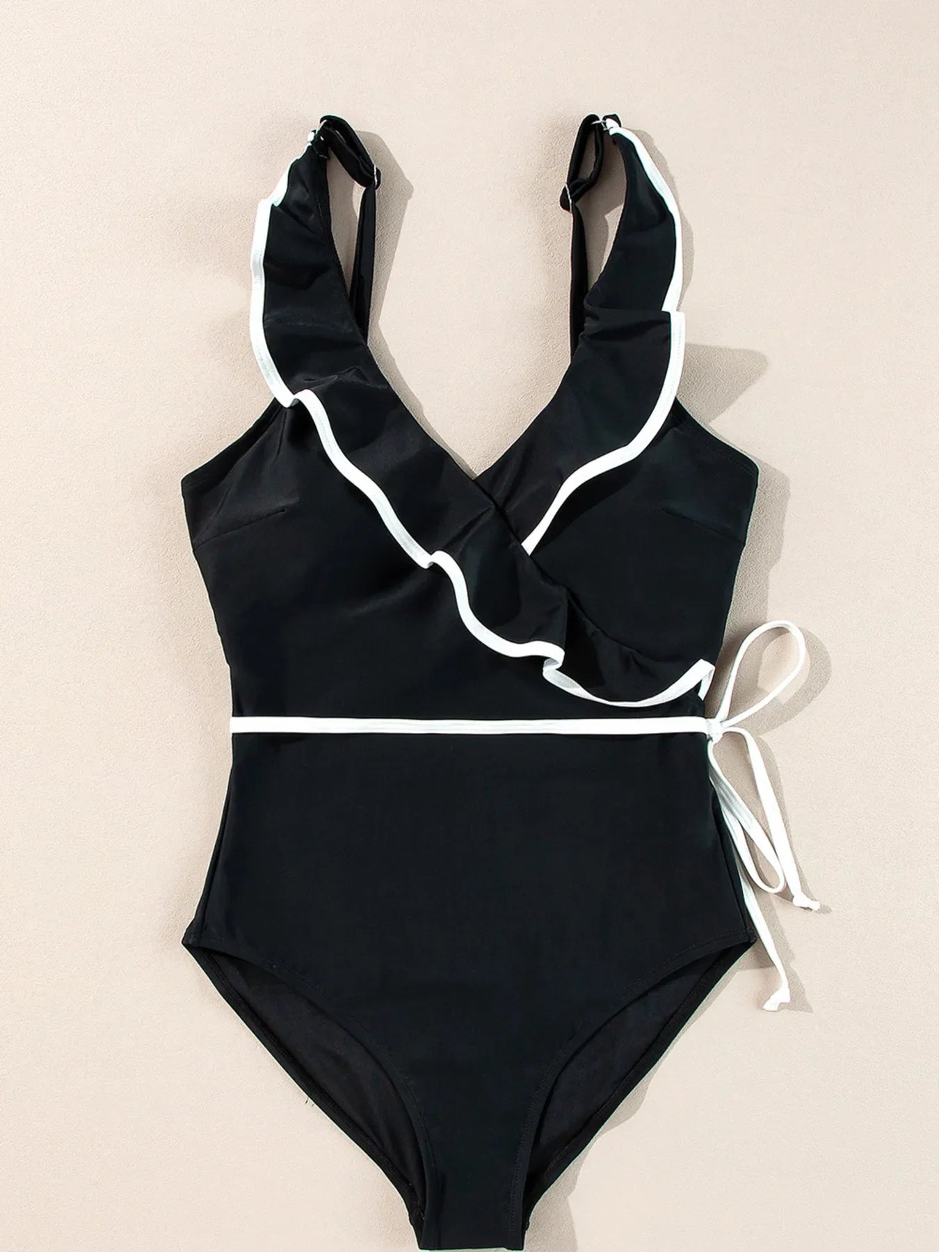 Ruffle Trim V Neck One Piece Swimsuit