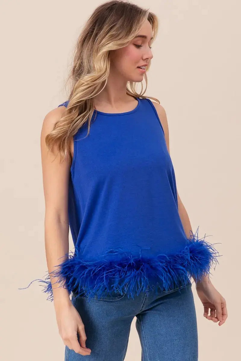 Women's Tank Top Tank Top - French Terry Feather Trim Tie-Back - Soft & Stylish