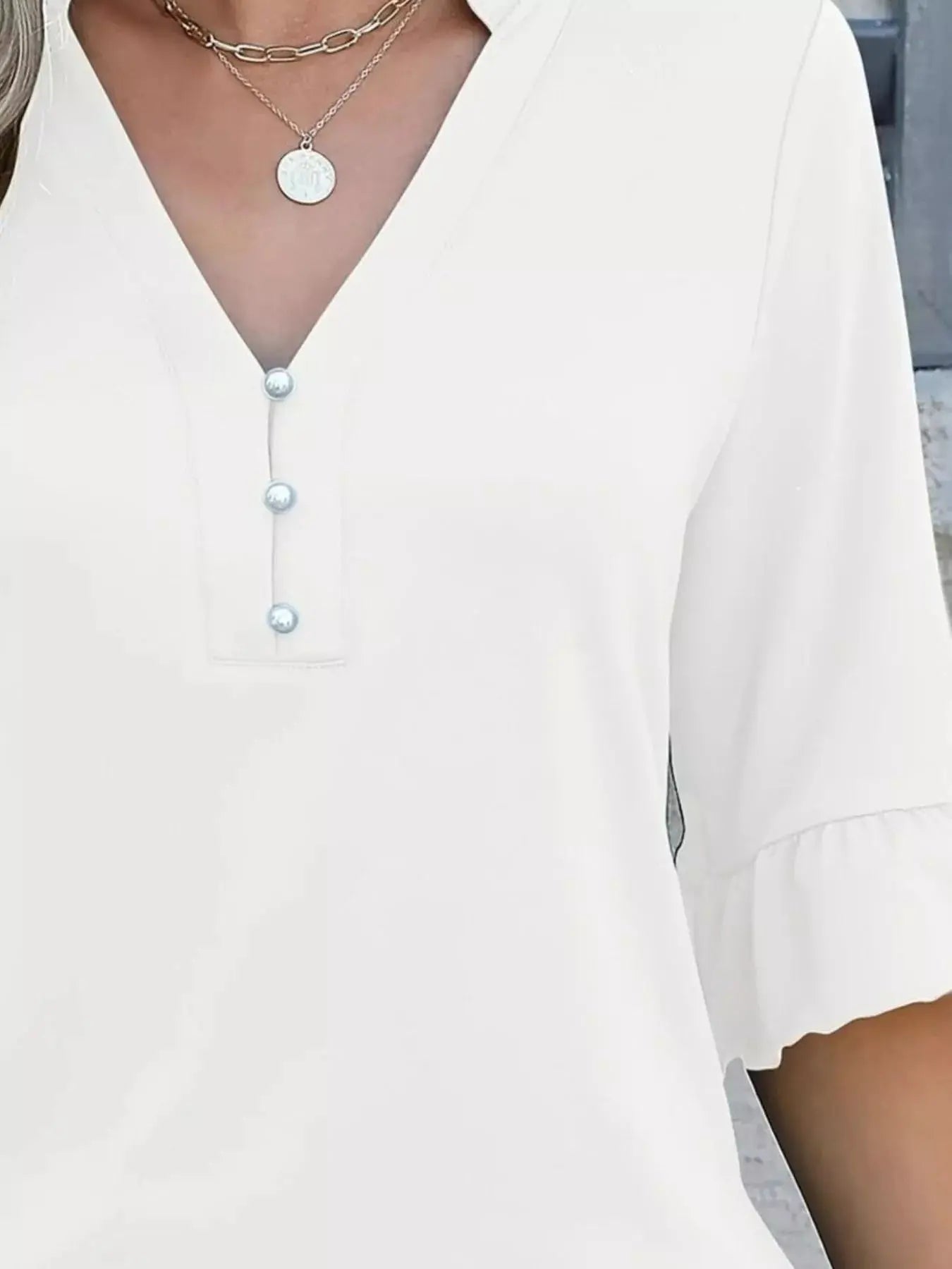 Full Size Notched Flounce Sleeve Blouse