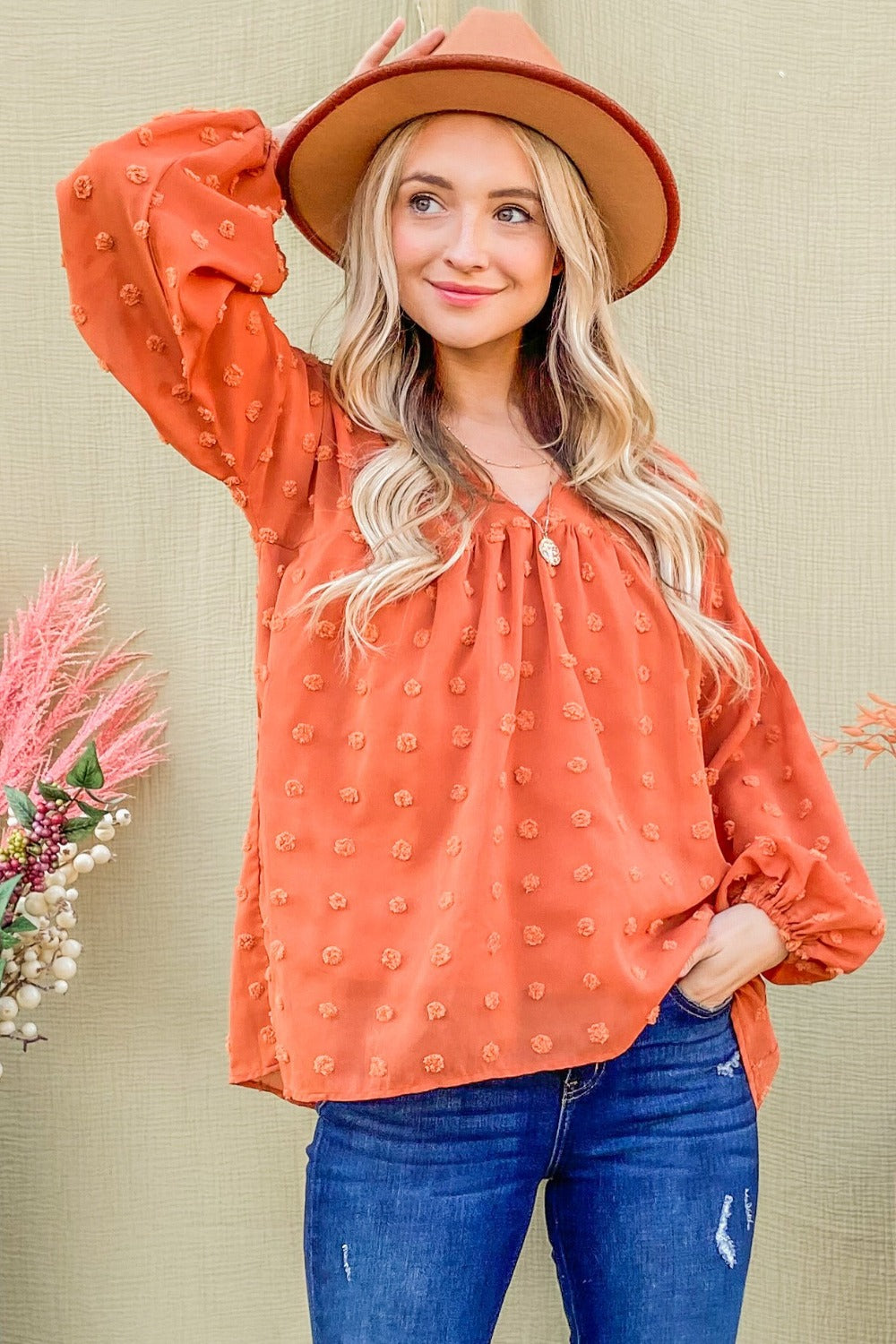 T-Shirts Trendsi Charming Swiss dot balloon sleeve top - Premium Quality