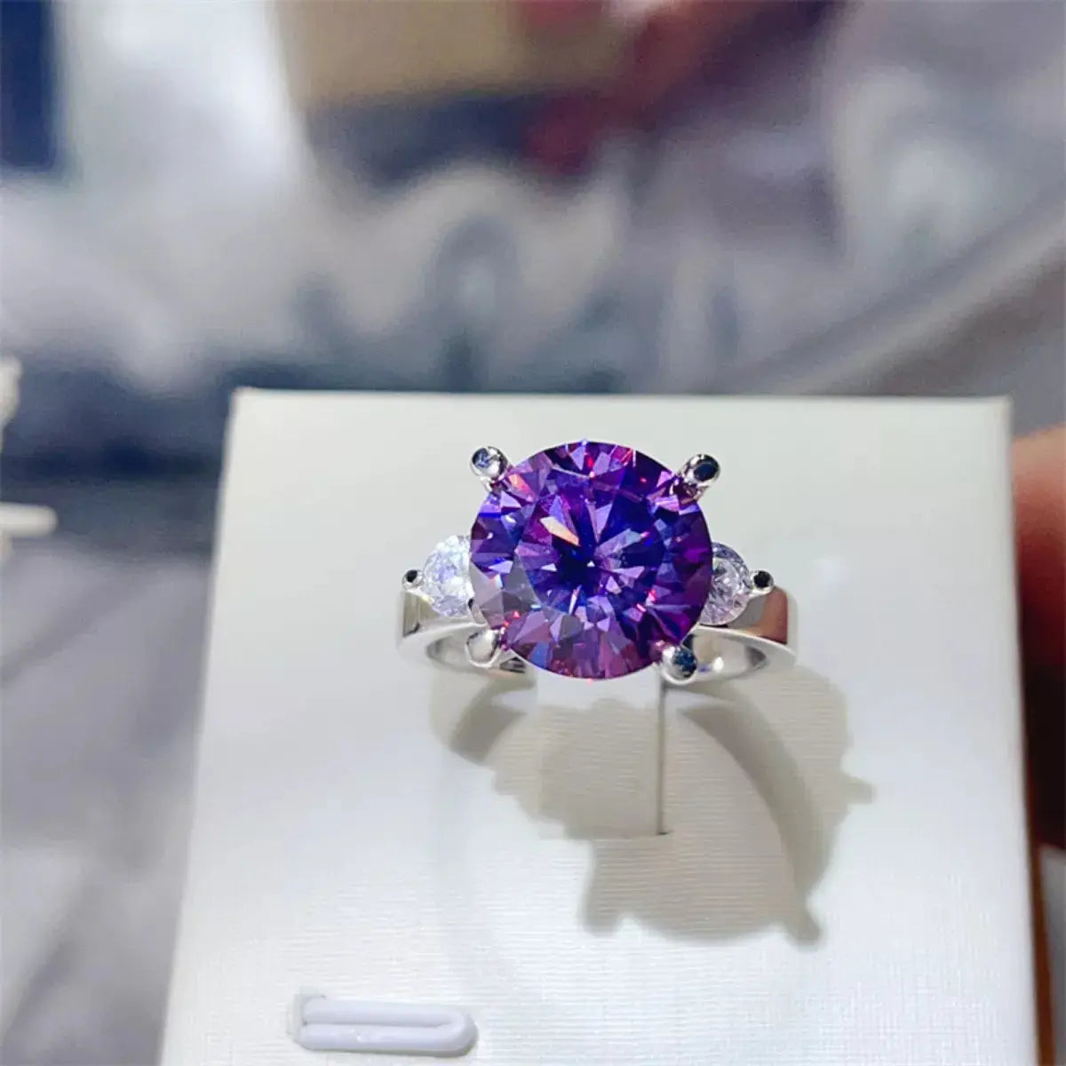 925 Sterling Silver Purple 5 Carat Moissanite Ring
