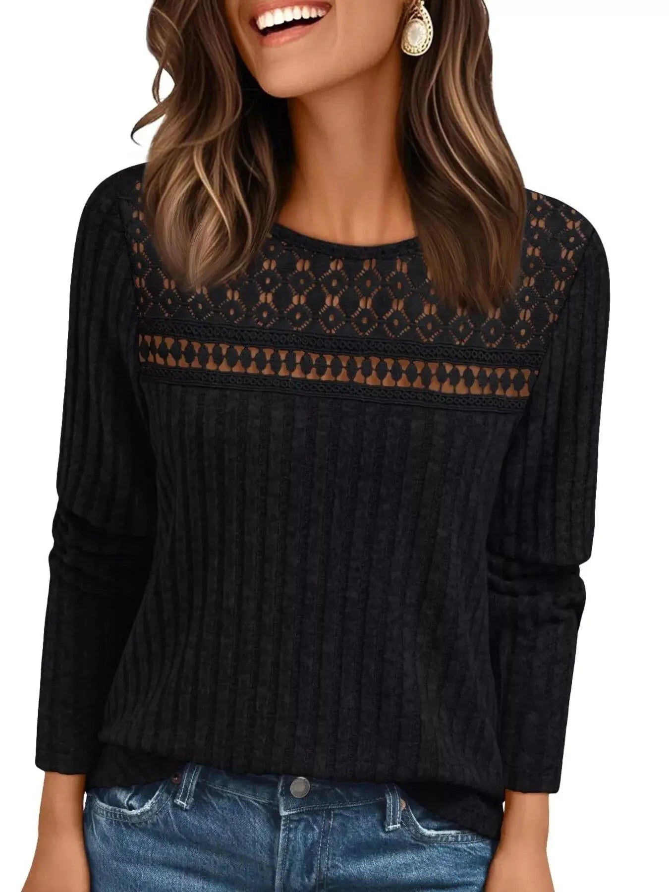 Ribbed Long Sleeve T Shirt