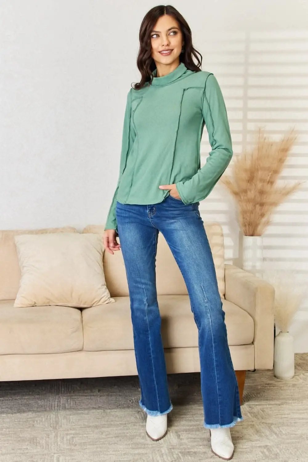 Sweaters Trendsi Exposed Seam Top Women's Casual Knit Long Sleeve USA Shipped