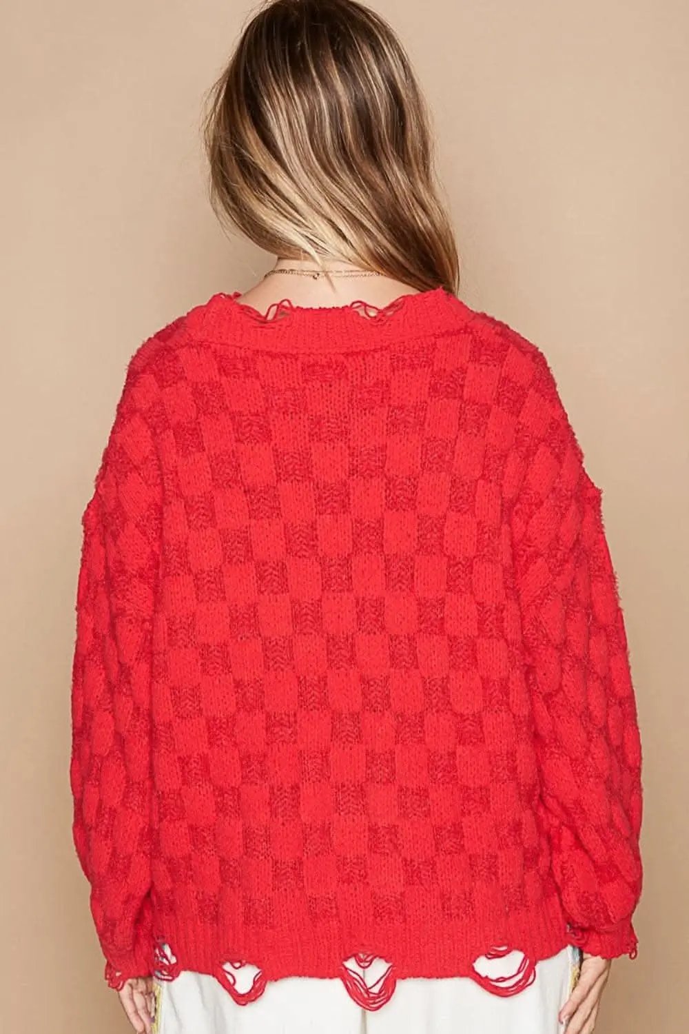 Sweaters Trendsi Checkered Sweater Women's Distressed Knit Top USA Shipped